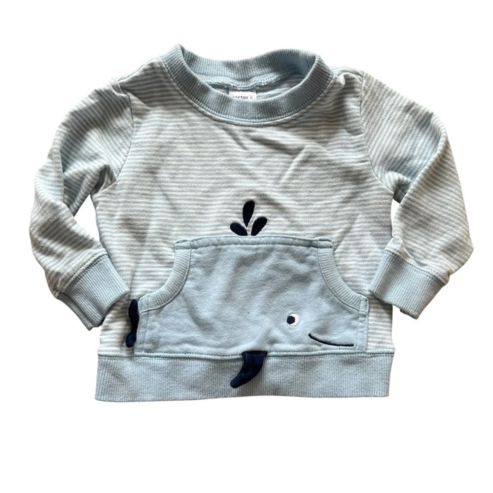 Carter’s Baby Boy Blue Striped Whale Pullover | 6M